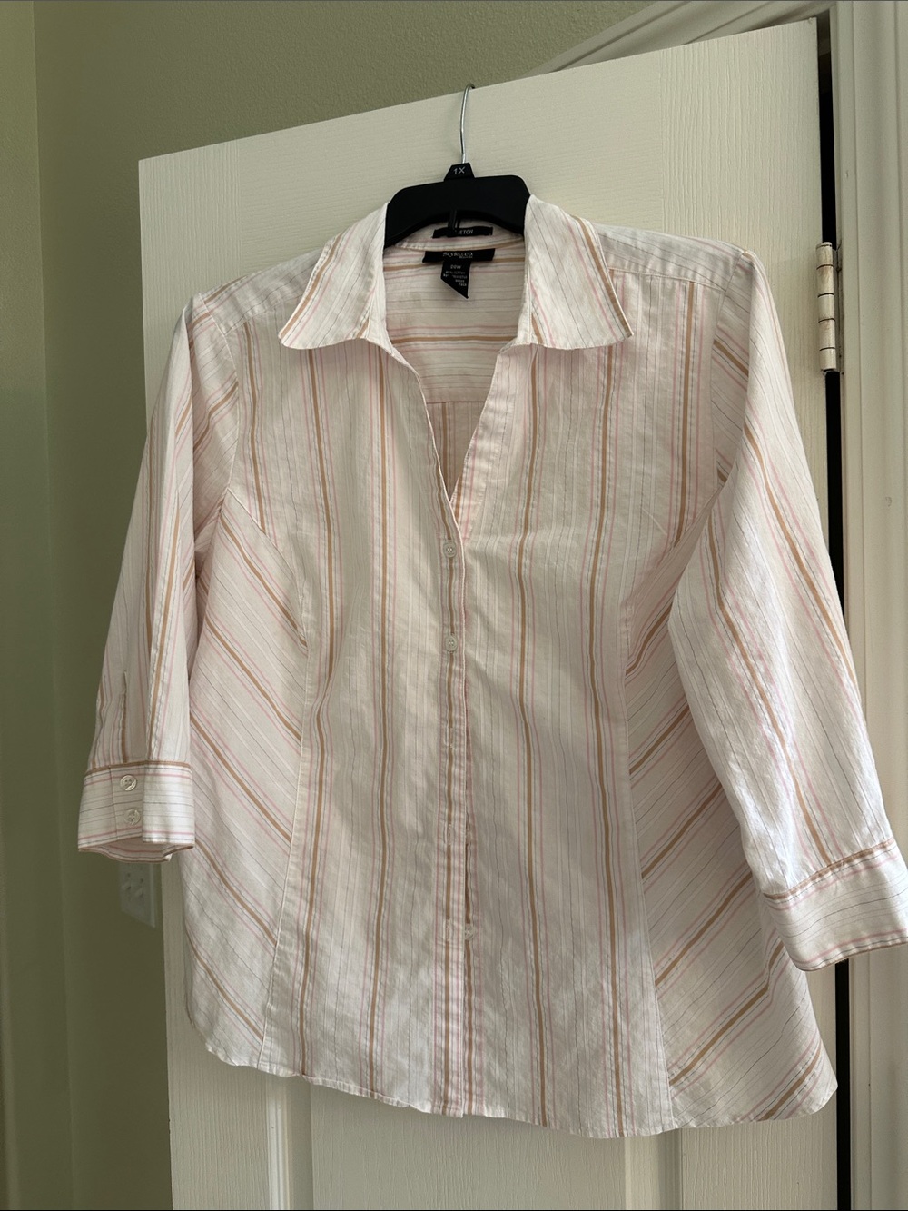Style & Co. Light Pink Striped Women's Button Front Blouse